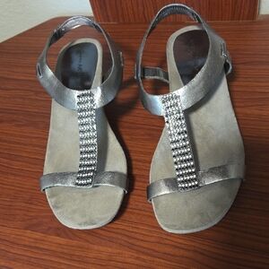 Anne Klein Silver Sandals with Rhinestone Detail